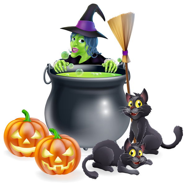 Convite Bruxas assustadoras Cauldron Hat Broom Halloween