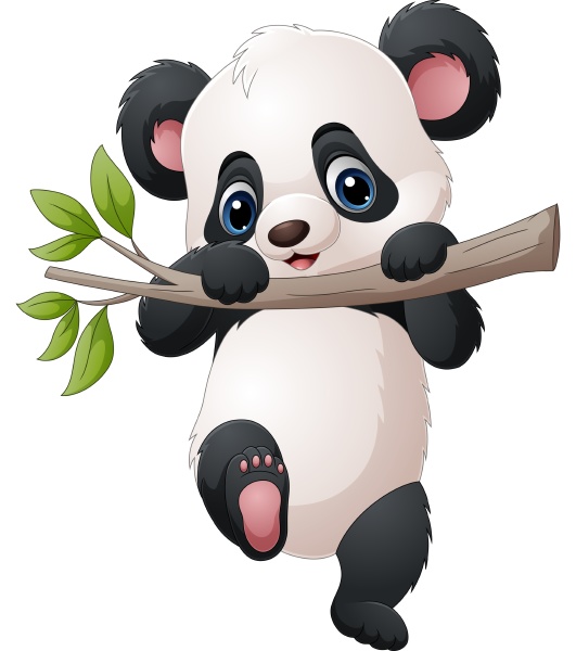 Desenho Animado Panda Pendurado Em Um Galho Vetor Ilustração