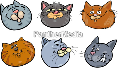 ilustração de desenho animado grupo gatos feliz - Stockphoto