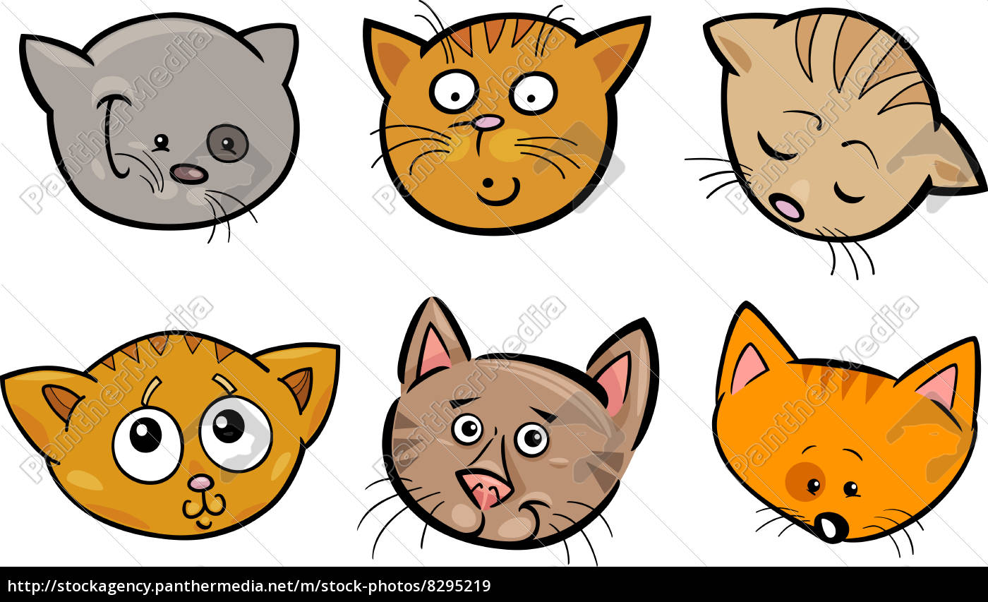 ilustração de desenho animado grupo gatos feliz - Stockphoto