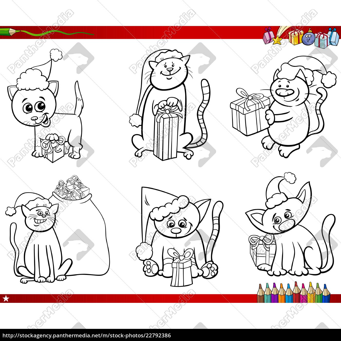 Feliz grupo de gatos desenhos animados para colorir livro imagem