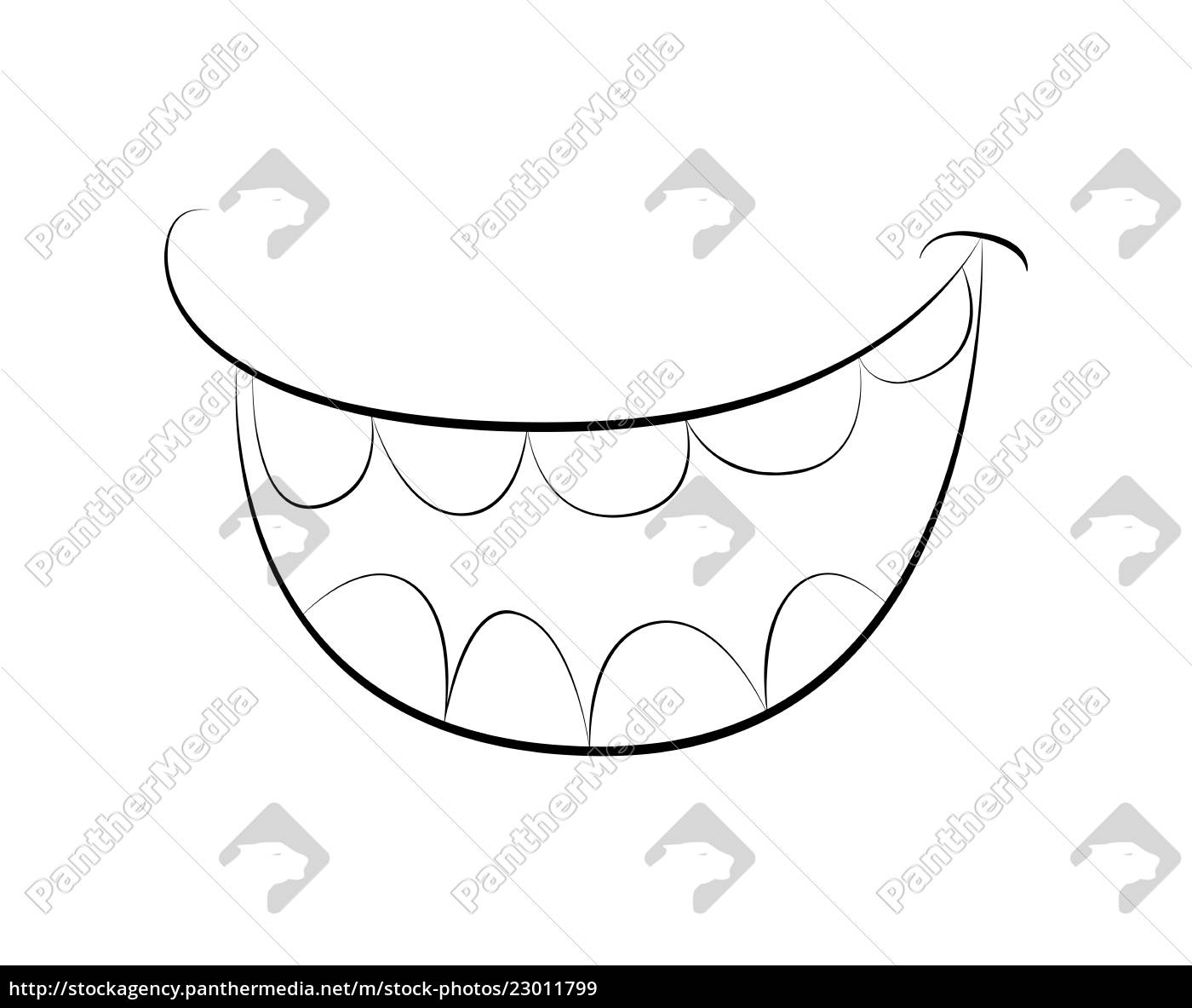 Boca com dentes com a feliz expressão de desenhos animados sobre fundo  branco. ilustração vetorial