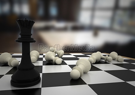 Peças de xadrez 3D contra café borrado com rabiscos - Stockphoto #23287941