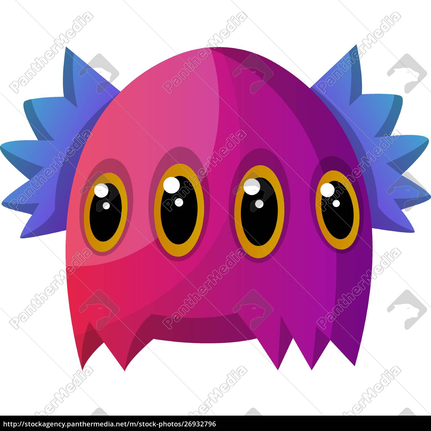 Personagem de desenho animado monstro alienígena roxo com chifre