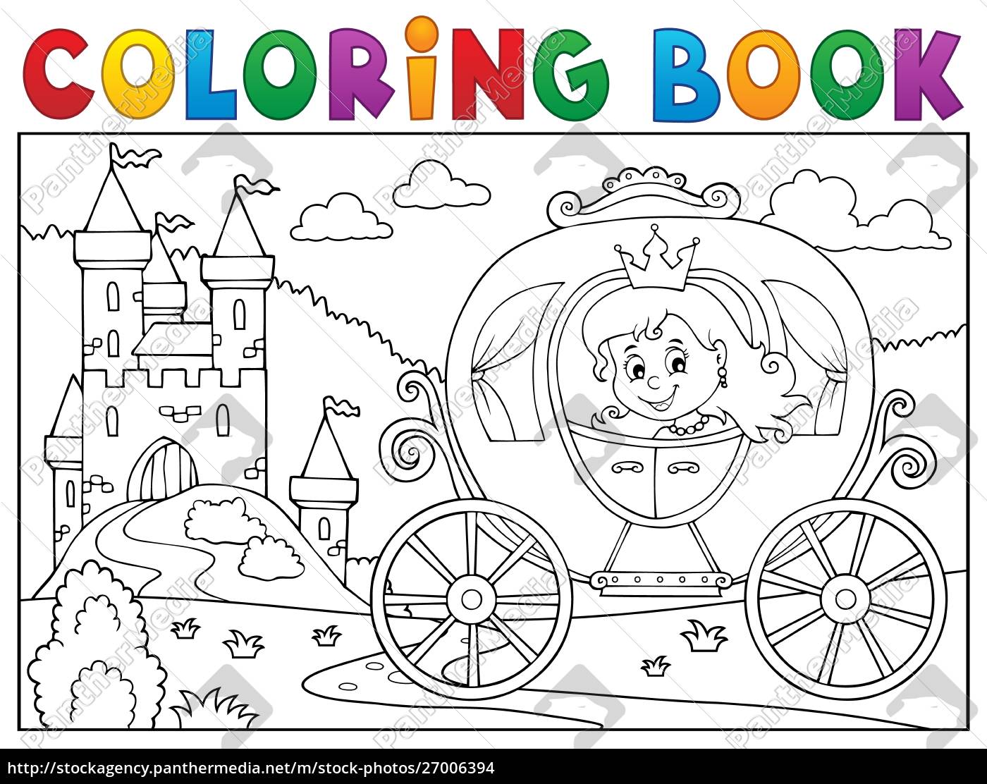 Desenho de carruagem de princesa e castelo para colorir e imprimir