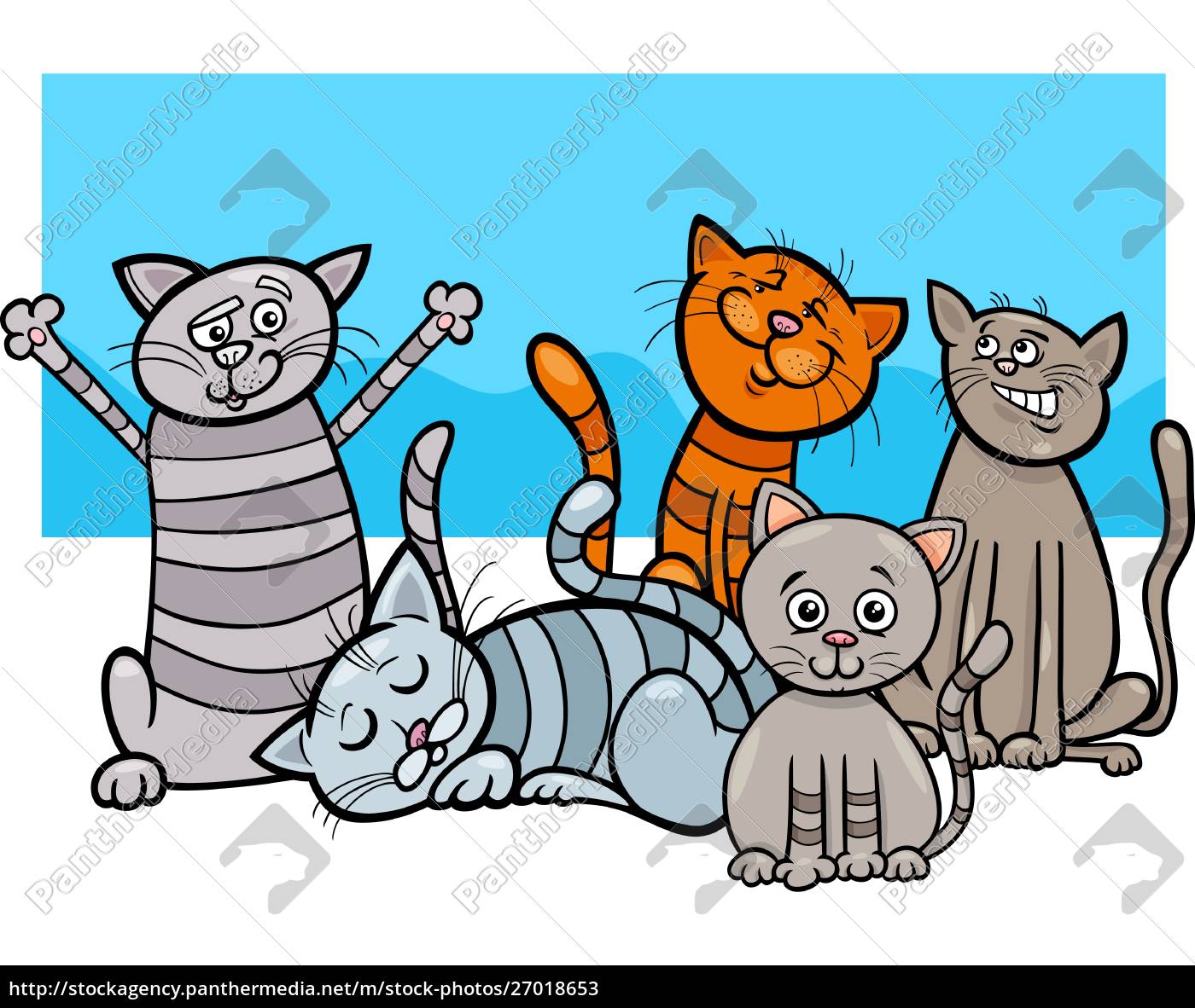 Grupo de personagens de animais em quadrinhos de gatos e gatinhos de desenho  animado