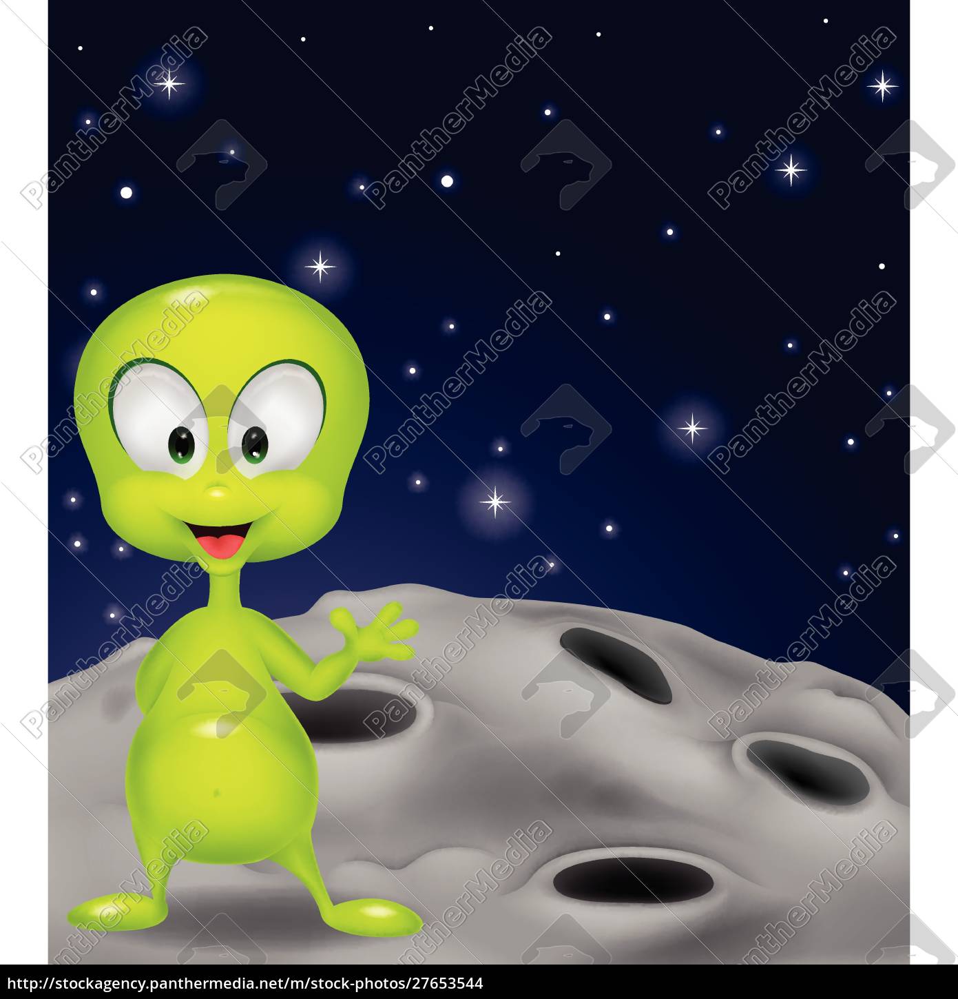 Ufo de desenho animado com alienígena acenando