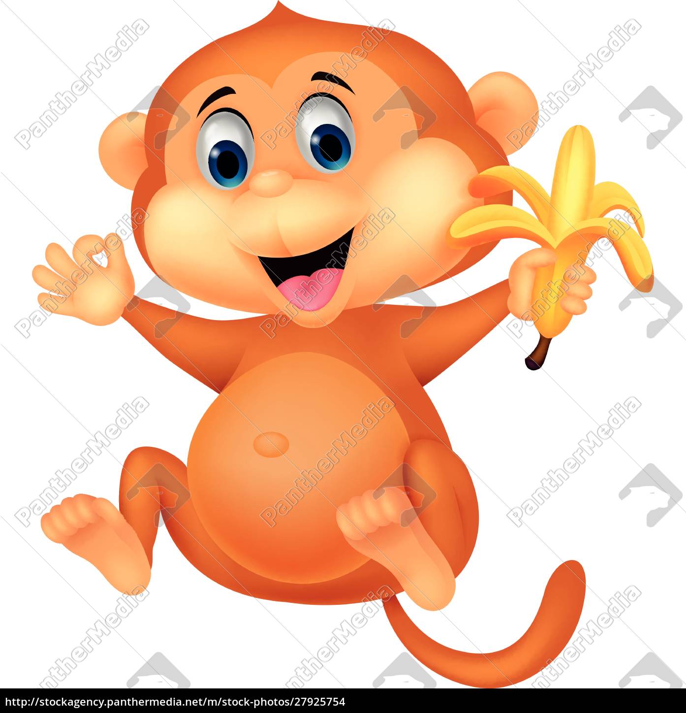 Macaco de desenho animado adorável sentado em uma ilustração de