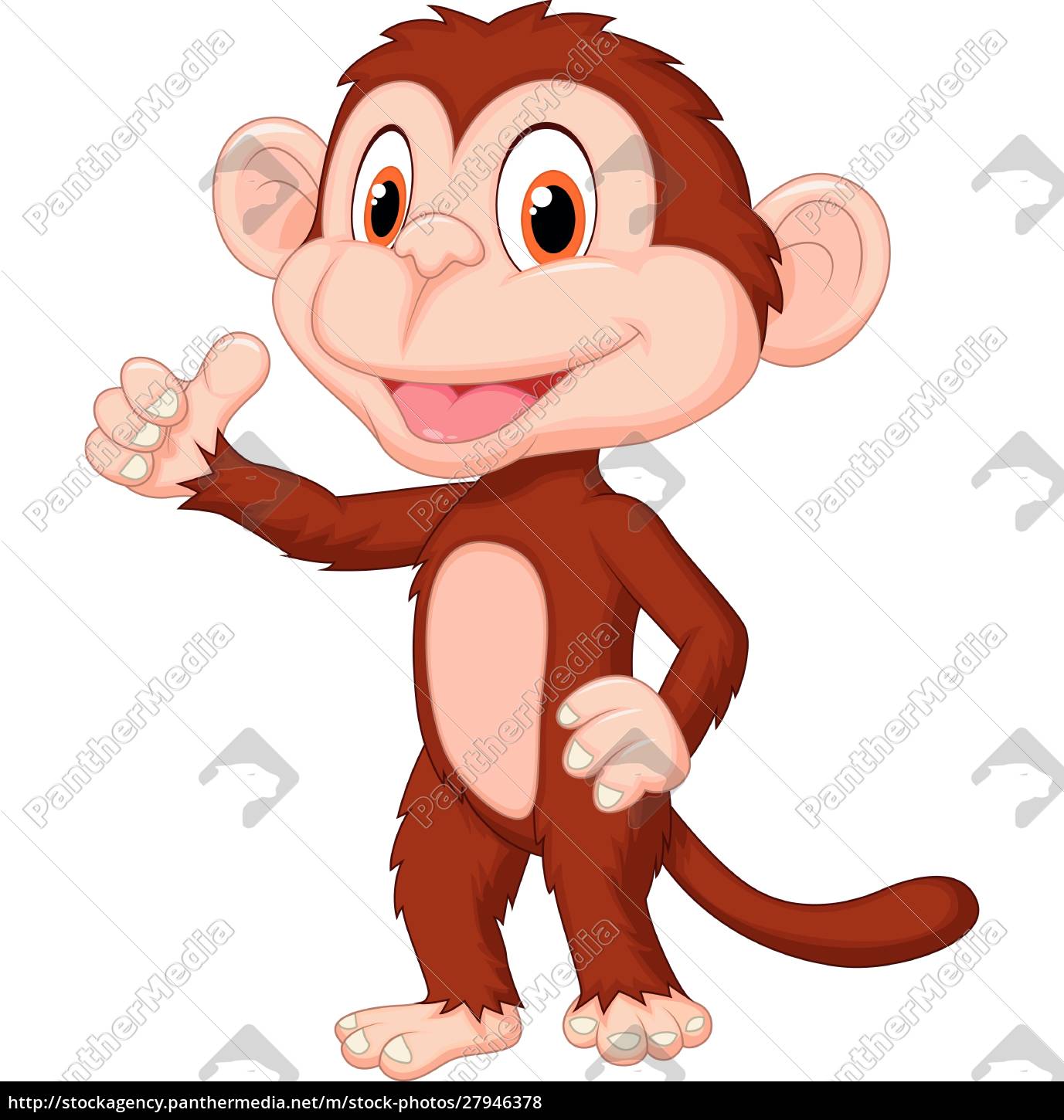 Macaco bonito em pé ilustração de ícone de vetor de desenho