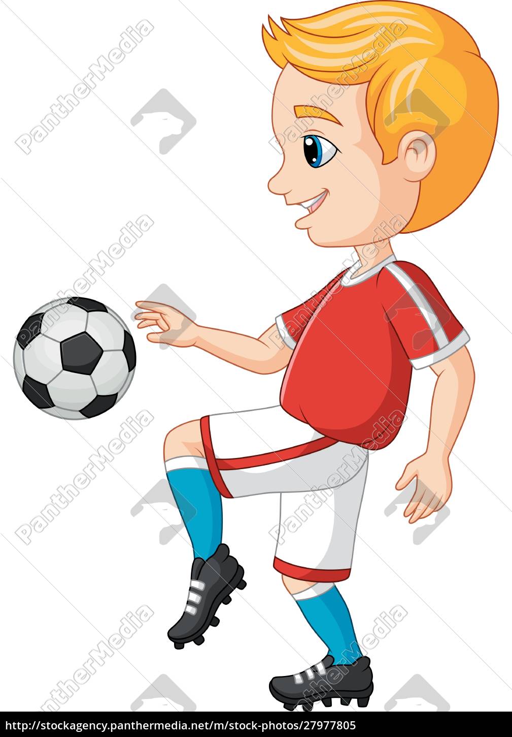 Um menino personagem de desenho animado jogando futebol