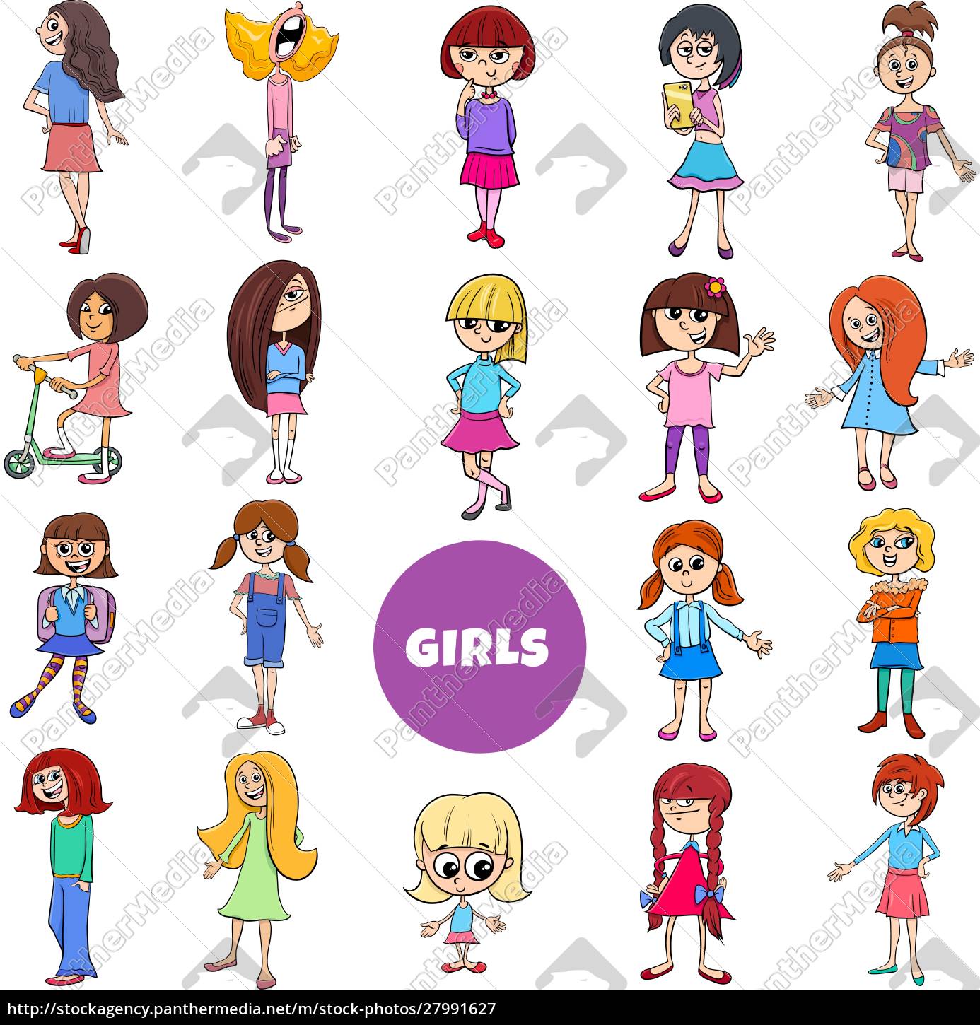 Conjunto de personagens de desenhos animados fofos para meninas