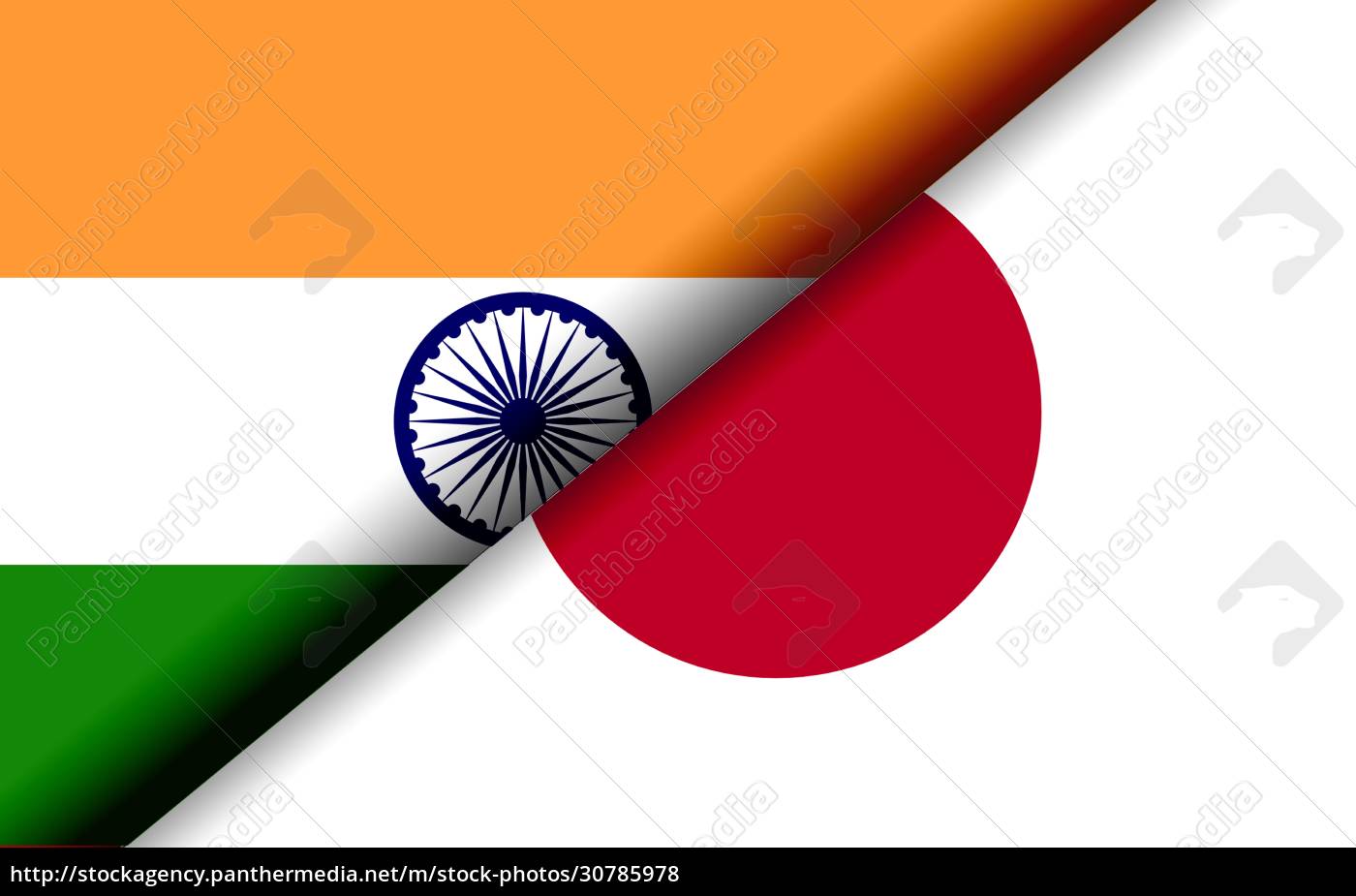 Bandeiras da Índia e do Japão divididas diagonalmente - Stockphoto  #30785978